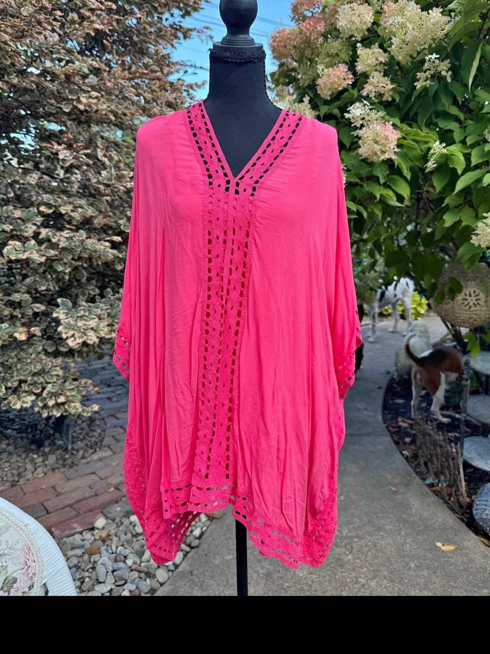 Liz Lange Hot Pink Crochet Blouse With Shell Underneath